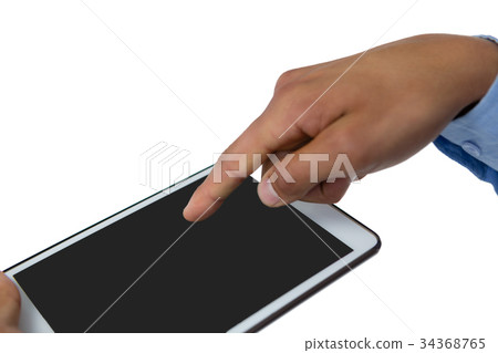 Cropped hands of businessman using tablet computer Cropped hands of businessman using tablet computer 34368765