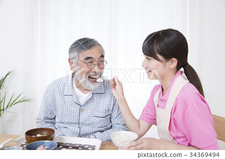 Elderly person care assistance scene food assistance carer 34369494