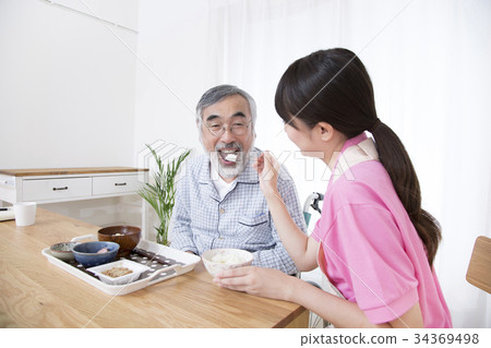 Elderly person care assistance scene food assistance carer 34369498