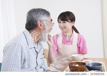 Elderly person care assistance scene food assistance carer 34369504