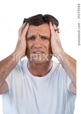 Portrait of mature man with head in hand 34370568