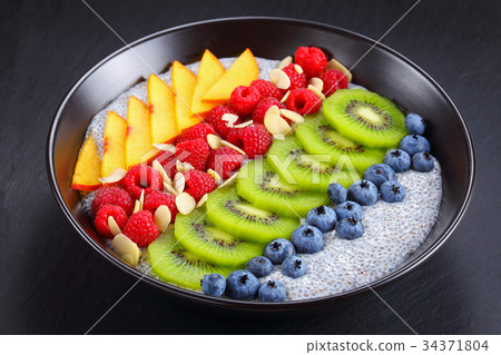 close-up of delicious chia seeds pudding close-up of delicious chia seeds pudding 34371804