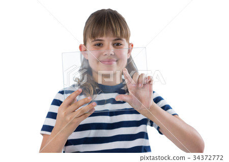 Portrait of girl using glass digital tablet Portrait of girl using glass digital tablet 34372772