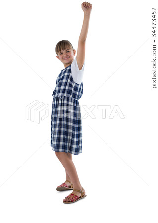 Cute girl gesturing against white background 34373452