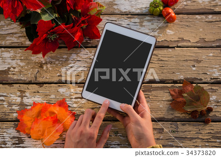Cropped hand using tablet computer 34373820