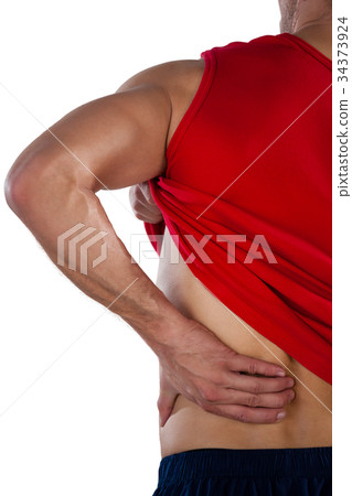 Cropped image of American football player suffering from back pain 34373924