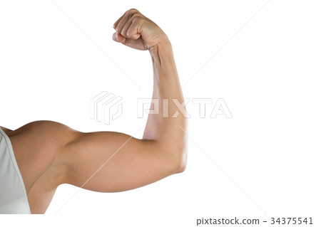 Cropped image of sportswoman flexing muscles 34375541