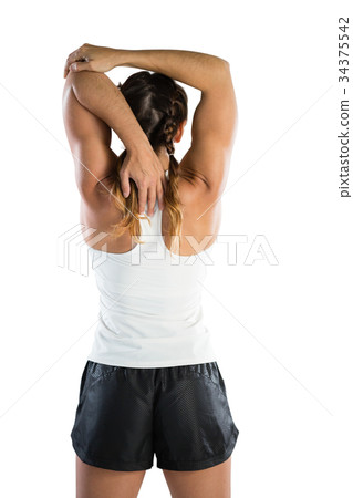Rear view of female athlete exercising Rear view of female athlete exercising 34375542