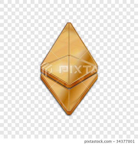 Golden Ethereum coin trendy 3d style vector icon. 34377801