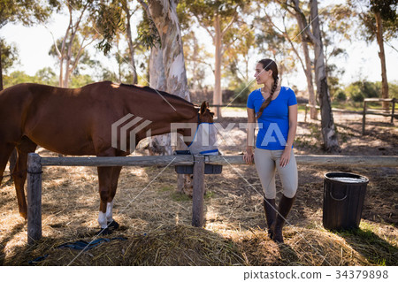 Full length of woman standing by horse 34379898