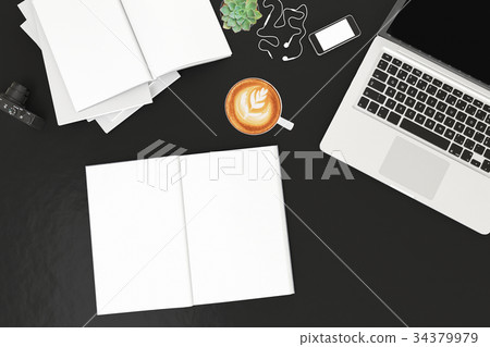 Office desk table with labtop computer,blank 34379979