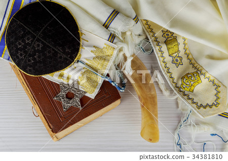 Prayer Shawl - Tallit, jewish religious symbol. Prayer Shawl - Tallit, jewish religious symbol. 34381810