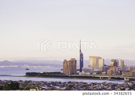 Fukuoka Tower wrapped in the sunset 34382655