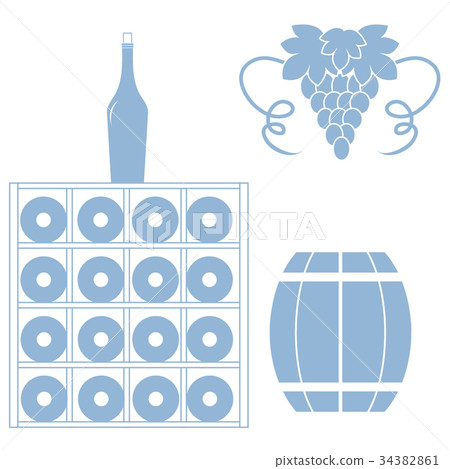 wine rack, bottles of wine, bunch of grapes 34382861