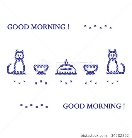 cross embroidery of dish with lid, two cups 34382862