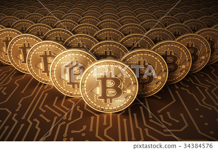 Virtual Coins Bitcoins On Printed Circuit Board 34384576