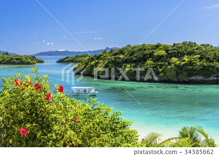 Kabira海灣珊瑚礁海在石垣島的 34385662