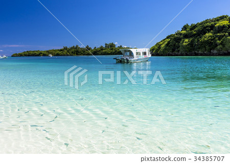 Kabira海灣珊瑚礁海在石垣島的 34385707