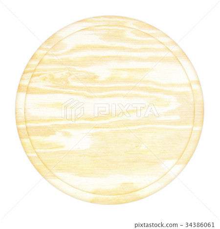 round wooden plate top view on white background 34386061