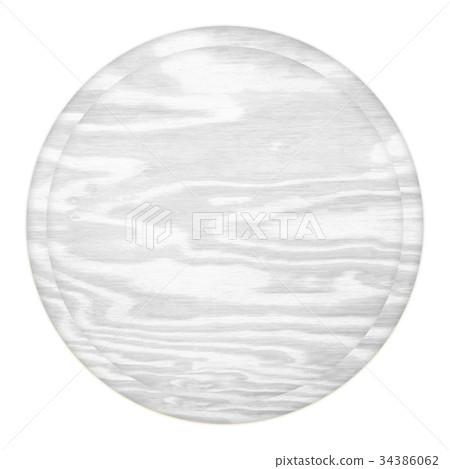 round wooden plate top view on white background 34386062