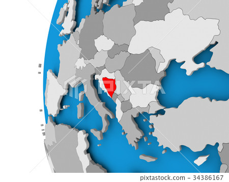 Map of Bosnia and Herzegovina on political globe 34386167