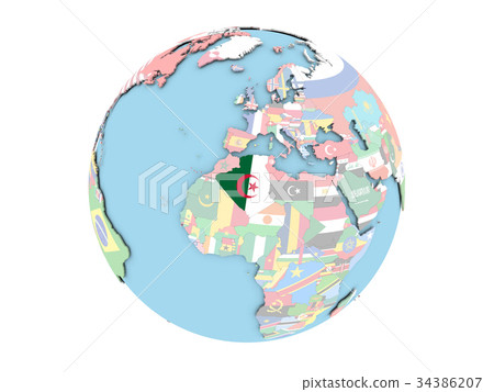 Algeria on globe isolated 34386207