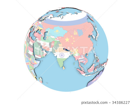 Nepal on globe isolated 34386227