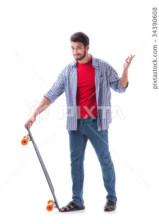 Young skateboarder with a longboard skateboard Young skateboarder with a longboard skateboard 34390608