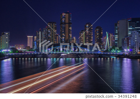 [Tokyo night view] Sumida River Nagayobashi River City 21 34391248