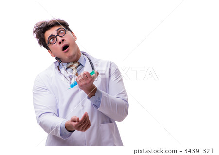 Funny doctor with syringe isolated on white Funny doctor with syringe isolated on white 34391321