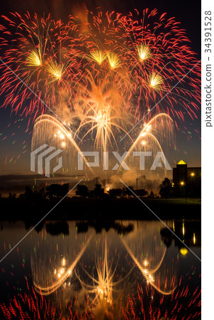 Independence Day Fireworks Reflected in Water 34391528