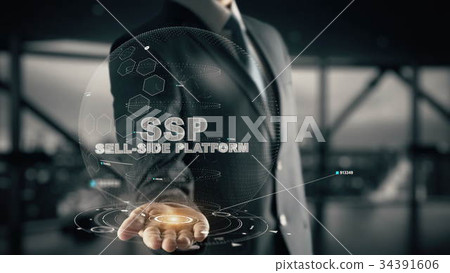 SSP-Sell-Side Platform with hologram businessman 34391606