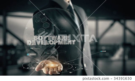 Software Development with hologram businessman 34391630