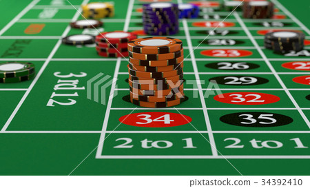 Casino chip image bet on roulette table 34392410