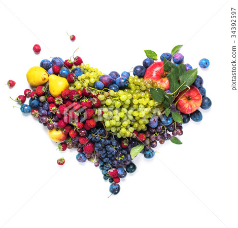 Natural Shape Heart Organic Fruits Healthy Concept Natural Shape Heart Organic Fruits Healthy Concept 34392597