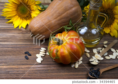Autumn still life with pumpkins, oil and Autumn still life with pumpkins, oil and 34394465