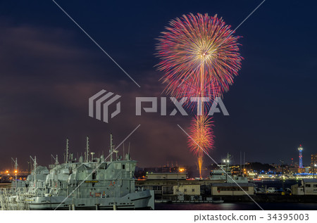 [橫濱夜景]閃閃發光的暮光煙花夏天 34395003