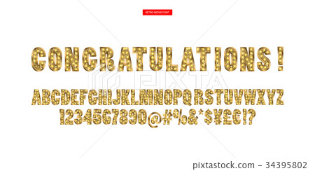 Gold Alphabetic fonts and numbers 34395802