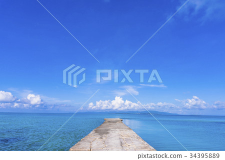 Sea of beautiful coral reef around West Pier of Taketomi Island 34395889