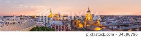 panorama view of seville skyline at dusk,Spain panorama view of seville skyline at dusk,Spain 34396780