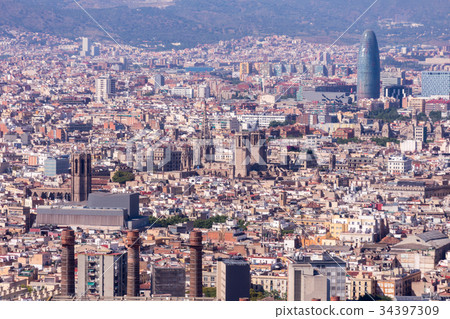 Aeria view of barcelona city ,Spain Aeria view of barcelona city ,Spain 34397309