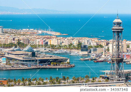 Aeria view of barcelona city and beach ,Spain Aeria view of barcelona city and beach ,Spain 34397348
