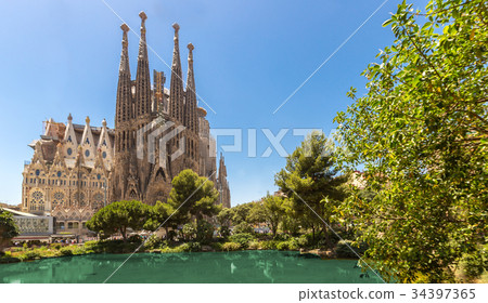 Barcelona city and sagrada familia,Spain 34397365