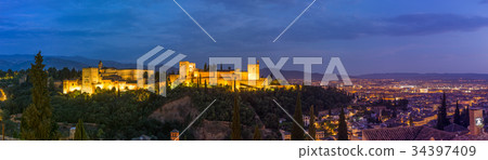 Alhambra of granada during sunset time,Spain Alhambra of granada during sunset time,Spain 34397409