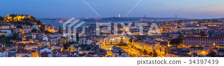 Lisbon city panorama skyline twilight,Portugal 34397439