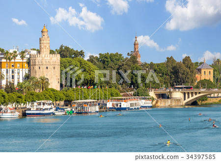 seville city and torre del oro at summer,Spain seville city and torre del oro at summer,Spain 34397585