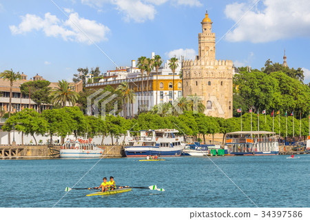 seville city and torre del oro at summer,Spain seville city and torre del oro at summer,Spain 34397586