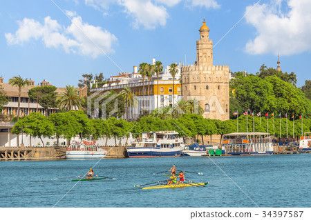 seville city and torre del oro at summer,Spain 34397587