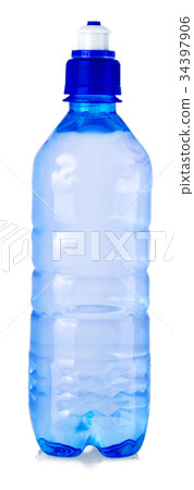 blue water bottles isolated on white background. 34397906