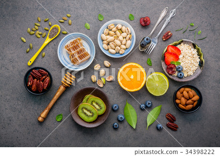 Ingredients for the healthy foods background . Ingredients for the healthy foods background . 34398222